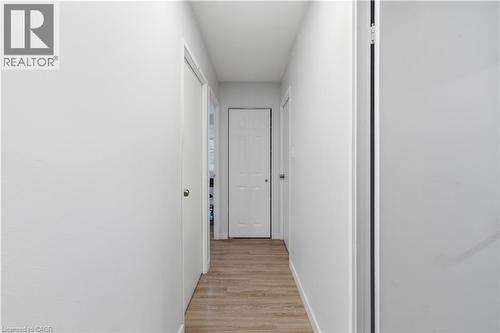 Hallway featuring light wood-finish flooring, white walls, and multiple paneled doors - 91 Westmount Road Unit# 3, Waterloo, ON - Indoor Photo Showing Other Room