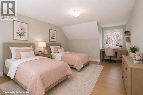 Room with sloped ceiling and light-toned walls, featuring wood-finish flooring - 27 Scenic Wood Crescent, Kitchener, ON - Indoor Photo Showing Bedroom