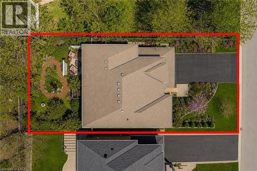 Aerial perspective showcasing the property's layout. Lot size 51 x 120 ft (Irregular) - 16 Westridge Drive, Hamilton, ON - Outdoor