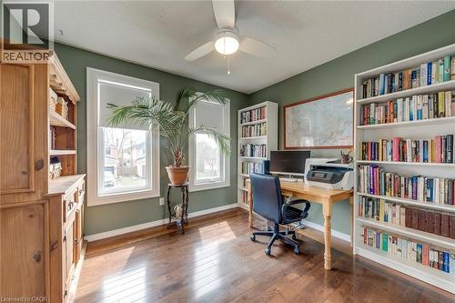 Home office featuring a ceiling fan and dark wood finished floors - 3311 Springvale Court, Burlington, ON - Indoor Photo Showing Office