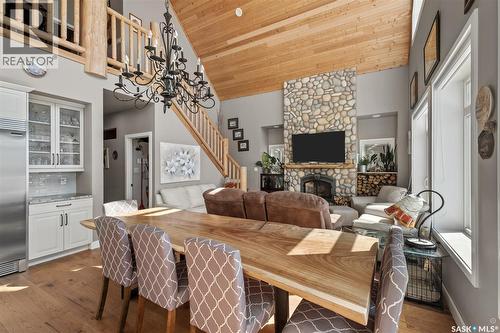 3 Wayne Place, Candle Lake, SK - Indoor Photo Showing Dining Room With Fireplace