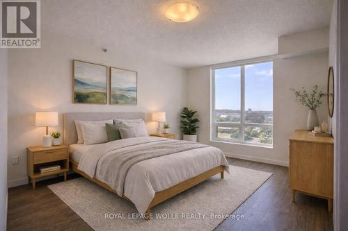 VIRTUALLY STAGED - 1007 - 150 Water Street N, Cambridge, ON - Indoor Photo Showing Bedroom