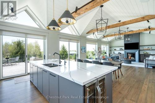 758510 2Nd Line E, Mulmur, ON - Indoor Photo Showing Kitchen With Fireplace With Double Sink With Upgraded Kitchen