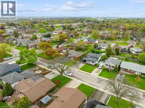Aerial view showcasing a residential neighborhood with a diverse collection of single-family homes - 46 Beaconsfield Drive, Hamilton, ON - Outdoor With View