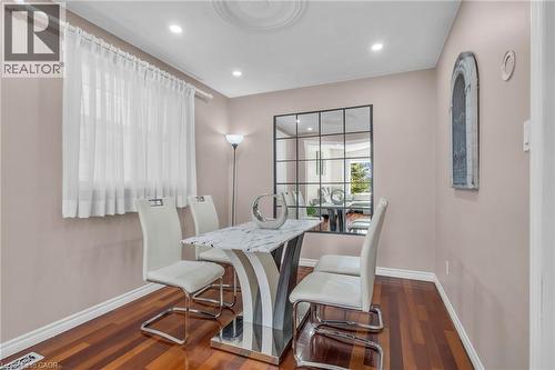 Dining room with recessed lighting and dark wood-style flooring - 146 Bechtel Drive, Kitchener, ON - Indoor Photo Showing Dining Room