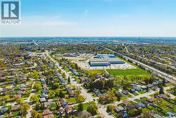 Aerial perspective showcasing a residential area with varied housing styles - 
