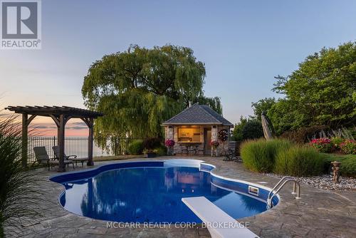 Pool house with kitchenette + bathroom - 89 October Drive, St. Catharines (Lakeshore), ON - Outdoor With In Ground Pool With Backyard