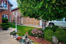 Manicured front yard featuring a white multi-fixture lamppost, mature birch tree, established shrubbery, and diverse plantings - 146 Locheed Drive, Hamilton, ON  - Outdoor 