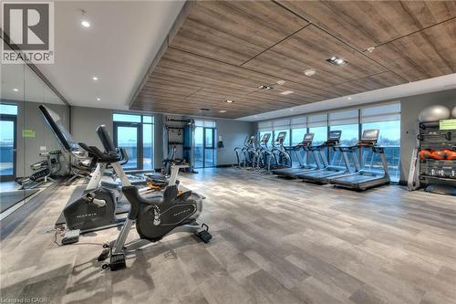 Workout area with wooden ceiling - 50 Grand Avenue S Unit# 602, Cambridge, ON - Indoor Photo Showing Gym Room