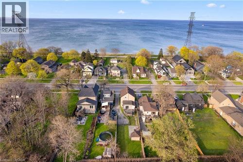 Aerial perspective showcasing residential properties near a large body of water - 204 Beach Boulevard, Hamilton, ON - Outdoor With Body Of Water With View