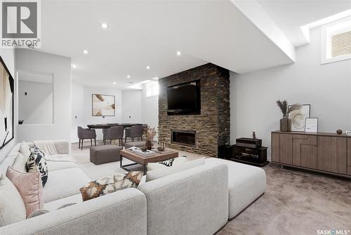7211 Maple View Crescent, Regina, SK - Indoor Photo Showing Living Room With Fireplace