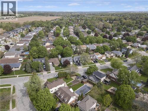 Aerial perspective showcasing a residential neighborhood with mature trees and a range of single-family homes - 26 Peachtree Crescent, Cambridge, ON - Outdoor With View