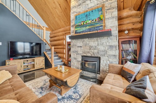 Living Room - 472 Ch. Champigny, Larouche, QC - Indoor Photo Showing Living Room With Fireplace