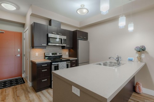 #206-5822 Garden St, Duncan, BC - Indoor Photo Showing Kitchen With Double Sink