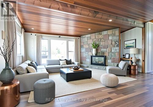 Virtually Staged - 22 Talon Trail, Tiny, ON - Indoor Photo Showing Living Room With Fireplace