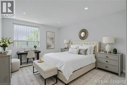 Spacious room with a large window featuring vertical blinds, recessed lighting, and light-toned wall finishes - 