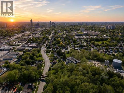 Expansive aerial capture showcasing a dense urban environment with a mix of residential and commercial properties - 87 Lancaster Street W, Kitchener, ON - Outdoor With View