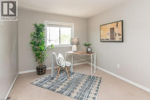 Light-filled room featuring neutral wall paint, a window with exterior views, white baseboards, and carpet flooring - 71 Foxglove Crescent, Kitchener, ON - Indoor