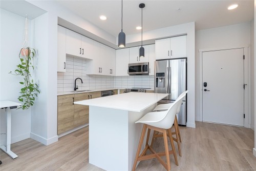 #217-2469 Gateway Rd, Langford, BC - Indoor Photo Showing Kitchen With Stainless Steel Kitchen With Upgraded Kitchen