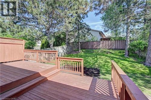 Multi-level wood deck with slatted railings and privacy lattice - 92 Pinemeadow Crescent, Waterloo, ON - Outdoor With Deck Patio Veranda