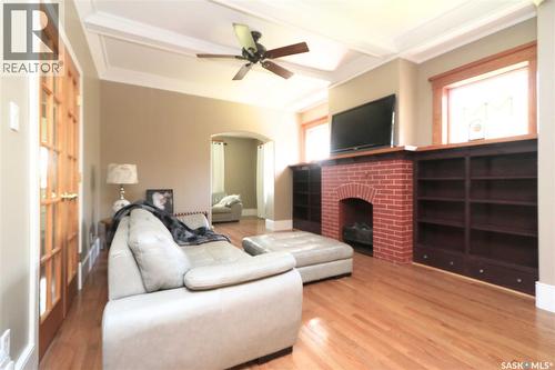 34 Laurier Avenue, Yorkton, SK - Indoor Photo Showing Living Room With Fireplace