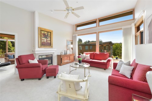 #403-5327 Cordova Bay Rd, Saanich, BC - Indoor Photo Showing Living Room With Fireplace
