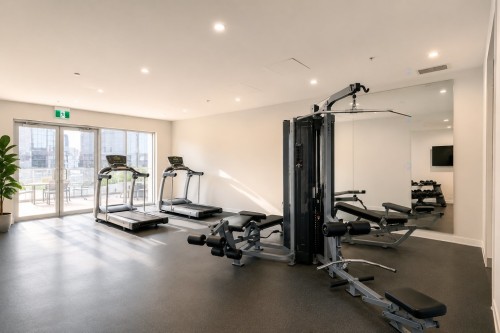 Exercise Room - 501-1190 Rue Mackay, Montréal (Ville-Marie), QC - Indoor Photo Showing Gym Room