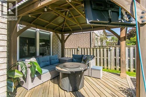 Wood deck patio featuring a built-in gazebo with a corrugated roof - 529 Chesapeake Crescent, Waterloo, ON - Outdoor With Deck Patio Veranda With Exterior