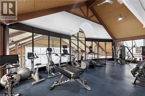 Workout area featuring a high wood beamed ceiling - 90 Highland Drive Unit# 2014/15, Simcoe, ON 