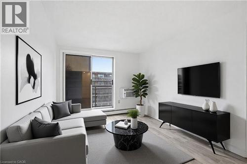 Virtually Staged Photo - 30 Summit Avenue Unit# 401, Hamilton, ON - Indoor Photo Showing Living Room