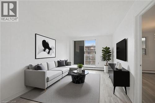 Virtually Staged Photo - 30 Summit Avenue Unit# 401, Hamilton, ON - Indoor Photo Showing Living Room