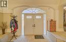 Double entry doors with transom window and sidelights, featuring decorative glass inserts - 2032 Coronation Boulevard, Cambridge, ON  - Indoor Photo Showing Other Room 