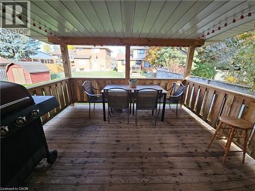 Covered outdoor deck featuring wood-finish flooring and wood railing - 66 Summit Avenue, Kitchener, ON - Outdoor With Deck Patio Veranda With Exterior