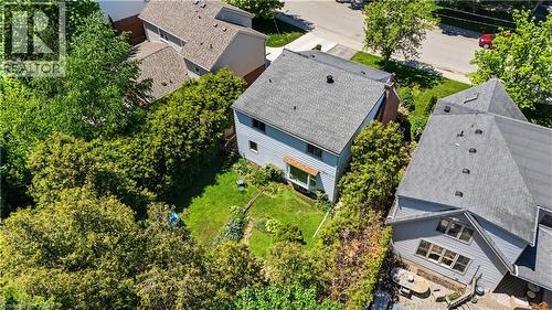 Aerial view showcasing a residential property with a light blue siding exterior - 2068 Wellington Avenue, Burlington, ON 
