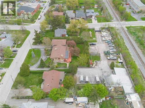Aerial perspective highlighting the property's expansive lot, commercial-grade surface parking, and proximity to transportation infrastructure - 262-270-276 Hixon Road, Hamilton, ON 