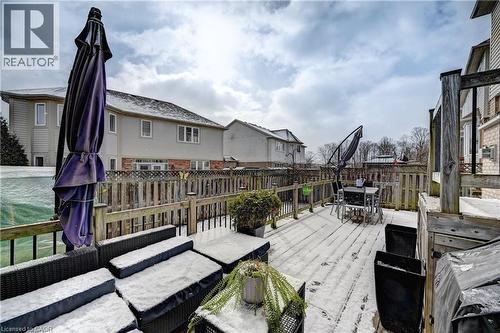 Wooden terrace with an outdoor living / dining area and a residential view - 222 Baldwin Drive, Cambridge, ON - Outdoor With Deck Patio Veranda With Exterior