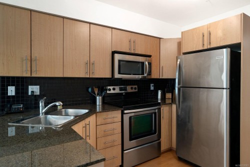 #204-1405 Esquimalt Rd, Esquimalt, BC - Indoor Photo Showing Kitchen With Stainless Steel Kitchen With Double Sink