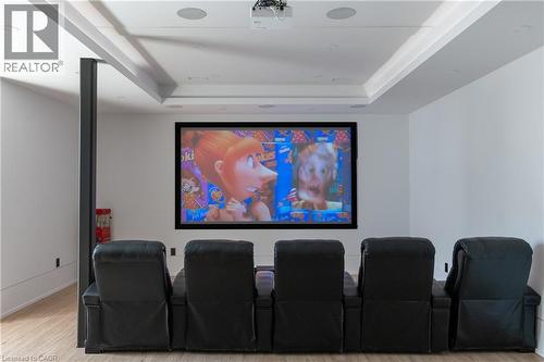 Dedicated media room featuring a large projection screen, recessed lighting, and integrated ceiling speakers - 6 Firelane 11A Street, Niagara-On-The-Lake, ON - Indoor Photo Showing Office