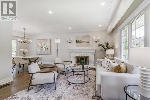 Spacious Family Room with Fireplace - 351 Strathcona Drive, Burlington, ON - Indoor Photo Showing Living Room With Fireplace