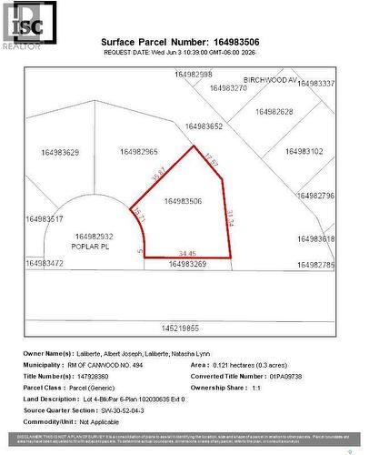 Lot 4, Block 6 Poplar Place, Canwood Rm No. 494, SK 