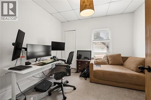 Carpeted room featuring a drop ceiling with recessed lighting - 149 Young Street, Kitchener, ON - Indoor Photo Showing Office