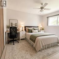 Neutral wall finish and ceiling fan with integrated lighting - 