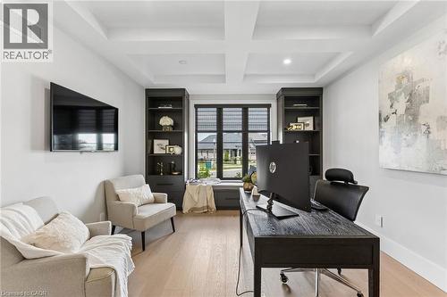 Office featuring built-in custom cabinetry, bench seat and waffle-ceiling, - 95 Pondcliffe Drive, Kitchener, ON 
