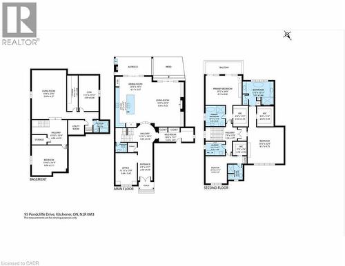 Floor plans and room sizes - 95 Pondcliffe Drive, Kitchener, ON 