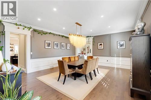 Formal dining space featuring recessed lighting and wood-finish flooring - 6195 Milburough Line, Burlington, ON - Indoor Photo Showing Dining Room