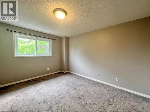Carpeted room featuring a white-trimmed window, neutral wall paint, white baseboards, a flush-mount ceiling light fixture, and a dark curtain rod - 209 Auburn Drive Unit# A, Waterloo, ON 