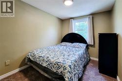 Carpeted room with a double-hung window, white trim, and a flush-mount ceiling light fixture - 