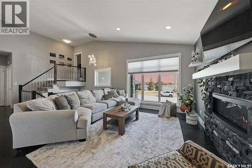 407 Silver Birch Lane, Warman, SK - Indoor Photo Showing Living Room With Fireplace