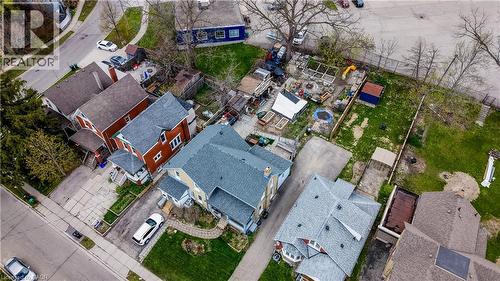 Aerial perspective showcasing residential properties with established landscaping and paved driveways - 46 Shanley Street, Kitchener, ON - Outdoor With View
