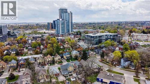 Aerial perspective showcasing a residential neighborhood with a diverse mix of architectural styles - 46 Shanley Street, Kitchener, ON - Outdoor With View